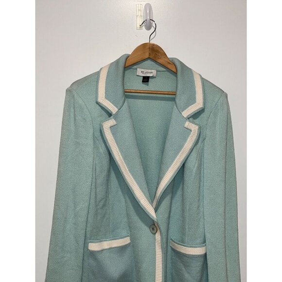 St. John Collection Mint Green One Button Closure Knit Blazer Women's Size 12 - Picture 3 of 10